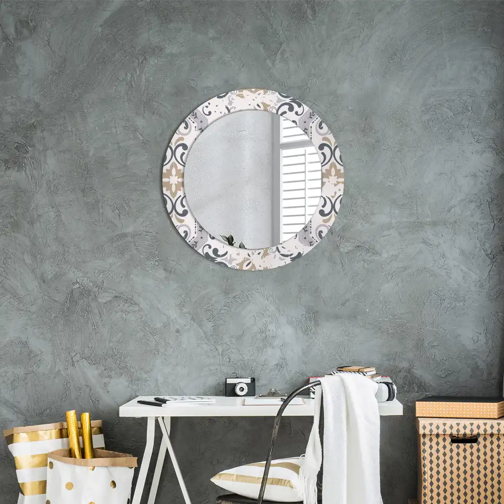 Miroir rond cadre imprimé carreaux rétro