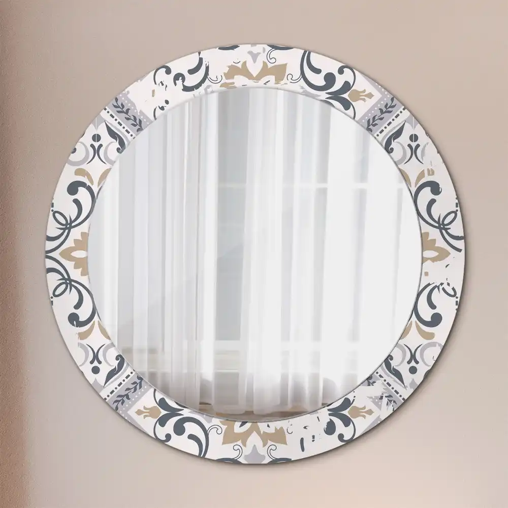 Miroir rond cadre imprimé carreaux rétro