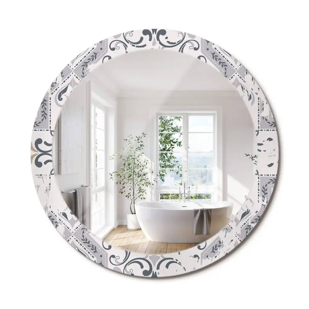 Miroir rond cadre imprimé carreaux rétro
