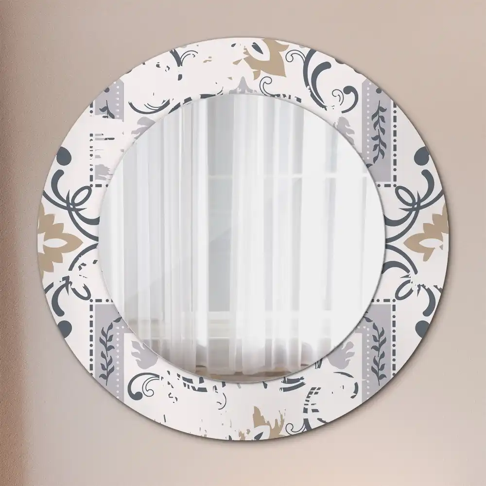 Miroir rond cadre imprimé carreaux rétro