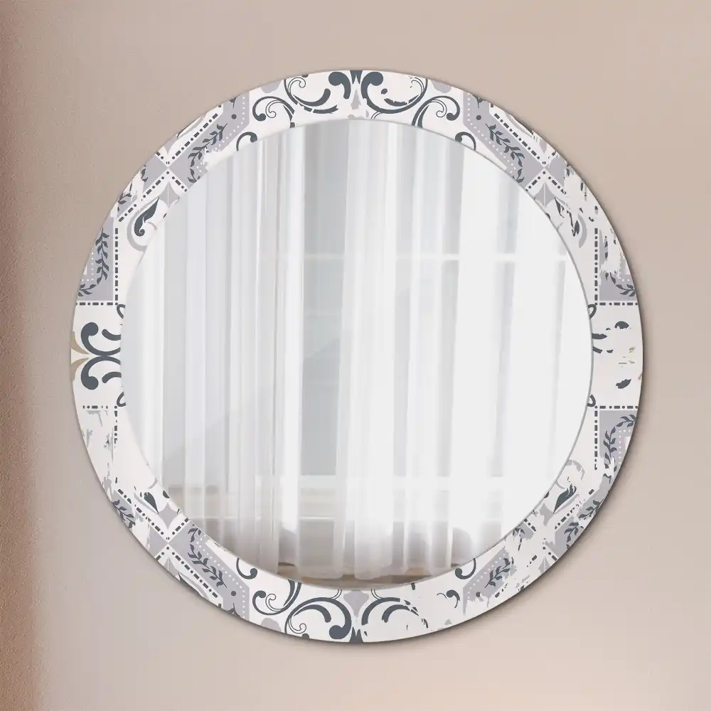 Miroir rond cadre imprimé carreaux rétro