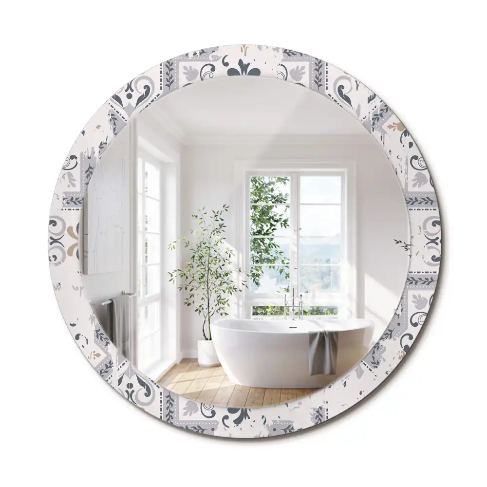 Miroir rond cadre imprimé carreaux rétro