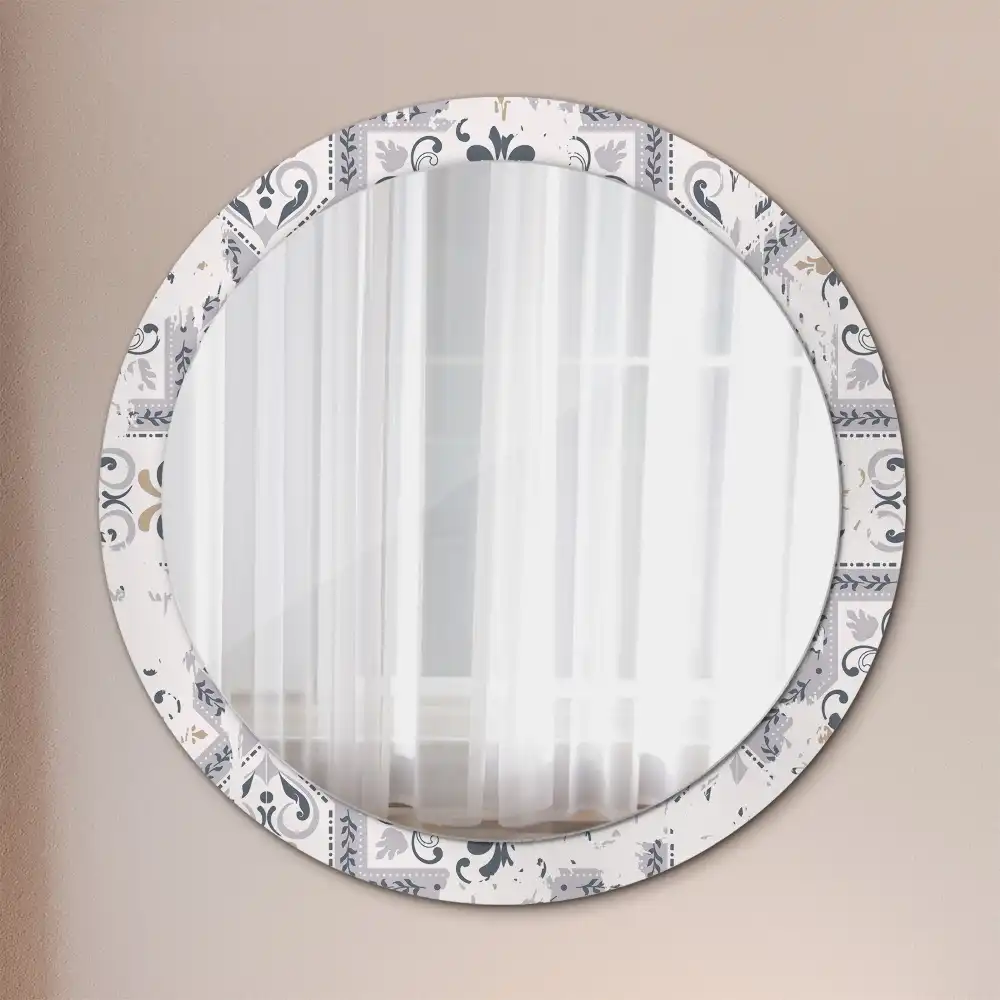 Miroir rond cadre imprimé carreaux rétro