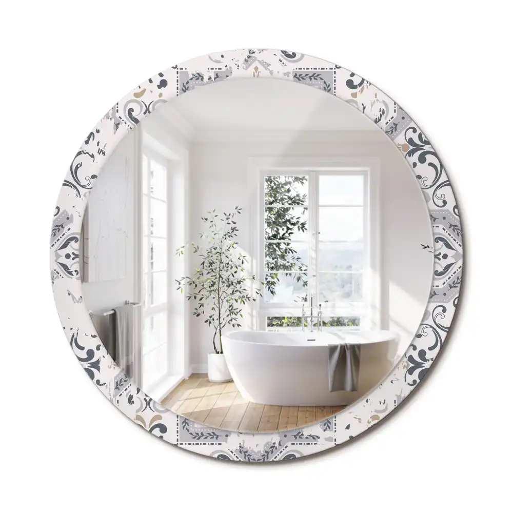 Miroir rond cadre imprimé carreaux rétro