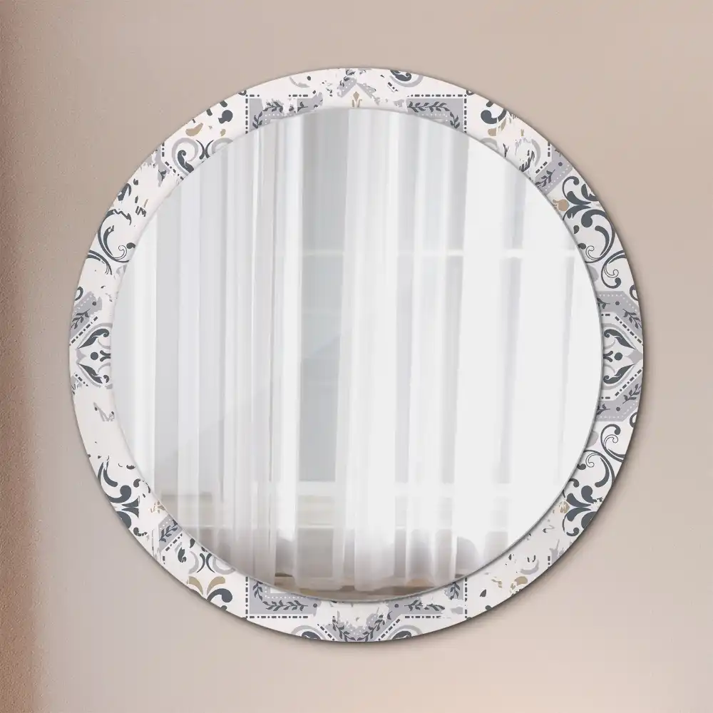 Miroir rond cadre imprimé carreaux rétro