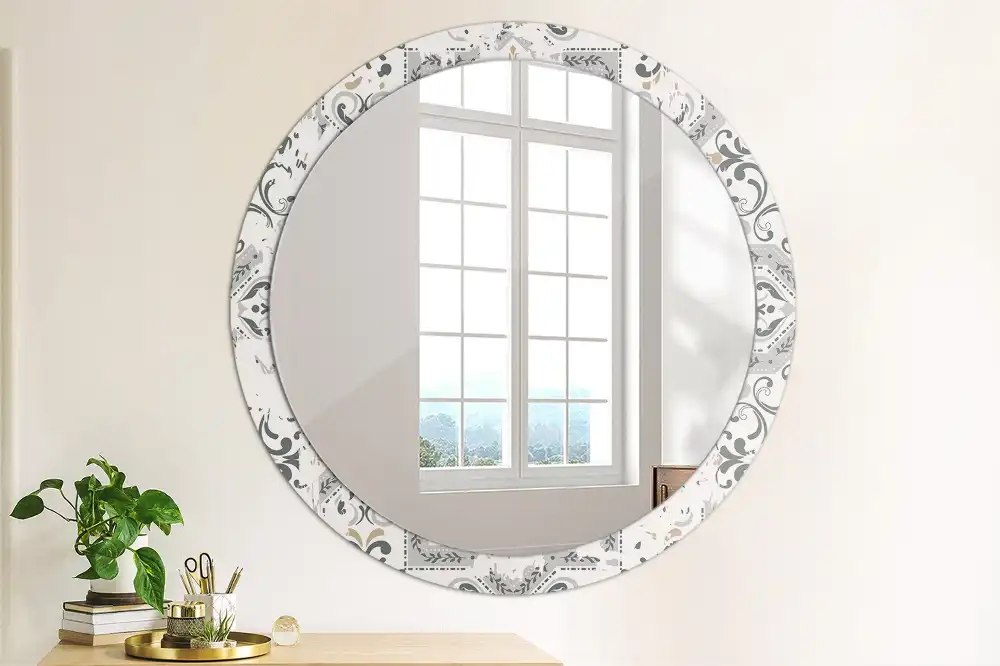 Miroir rond cadre imprimé carreaux rétro