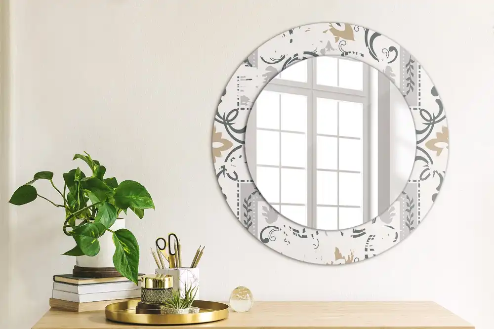 Miroir rond cadre imprimé carreaux rétro
