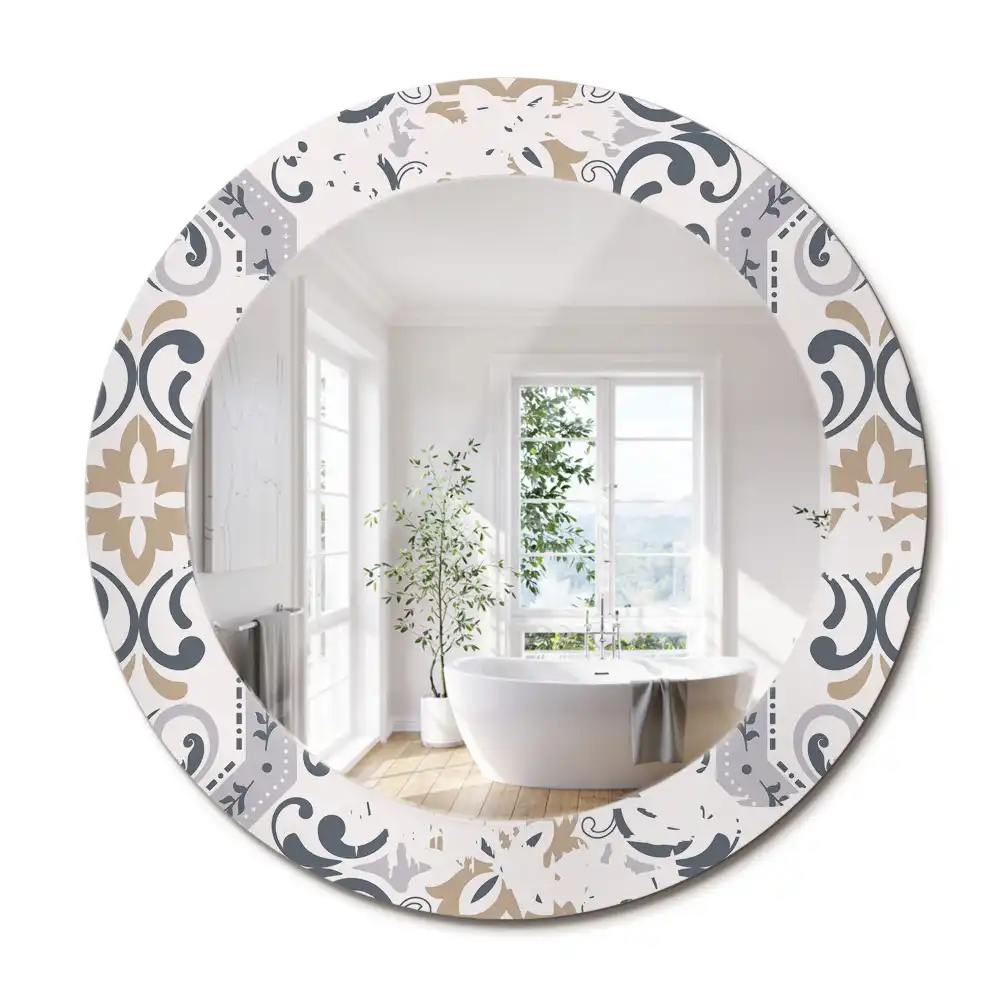 Miroir rond cadre imprimé carreaux rétro
