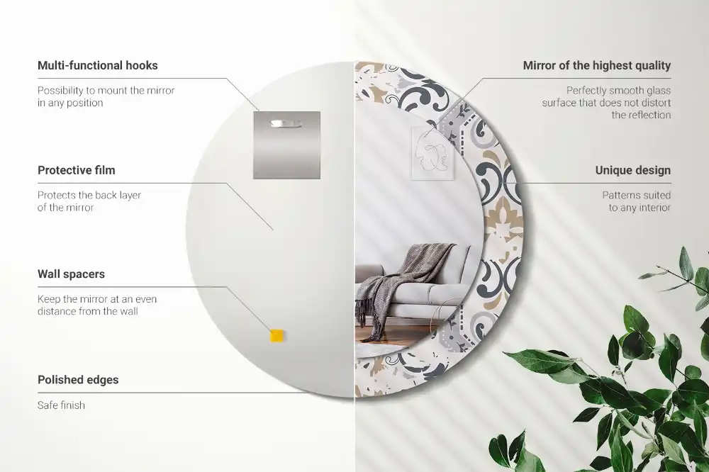 Miroir rond cadre imprimé carreaux rétro