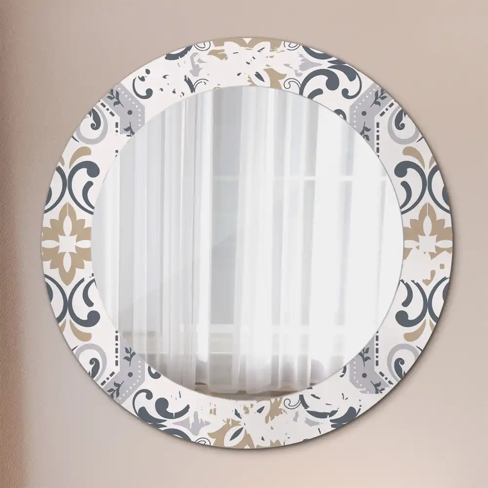 Miroir rond cadre imprimé carreaux rétro