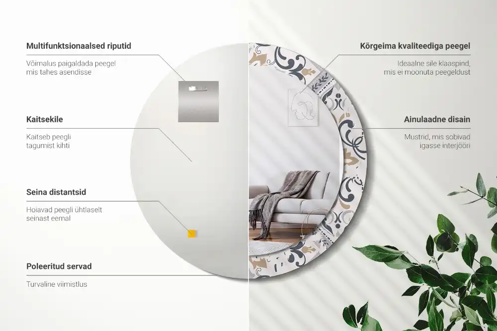 Miroir rond cadre imprimé carreaux rétro