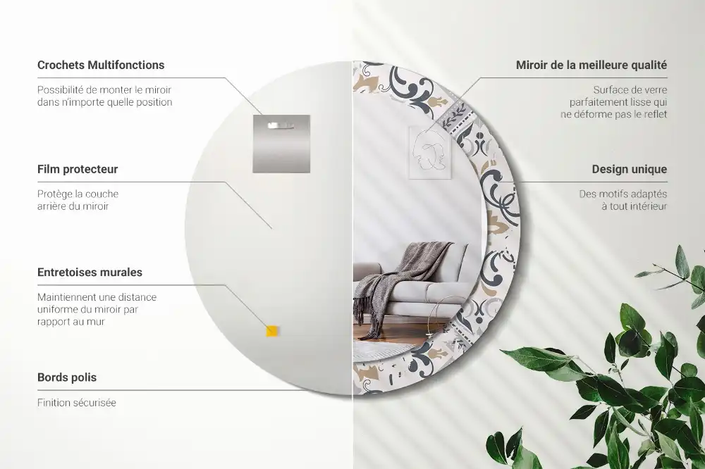 Miroir rond cadre imprimé carreaux rétro