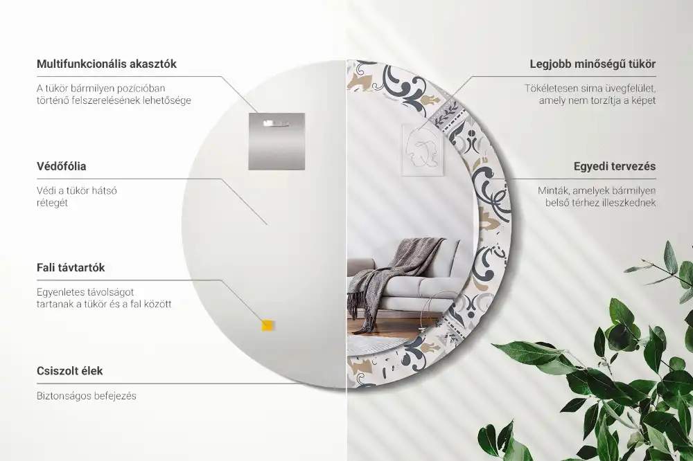 Miroir rond cadre imprimé carreaux rétro
