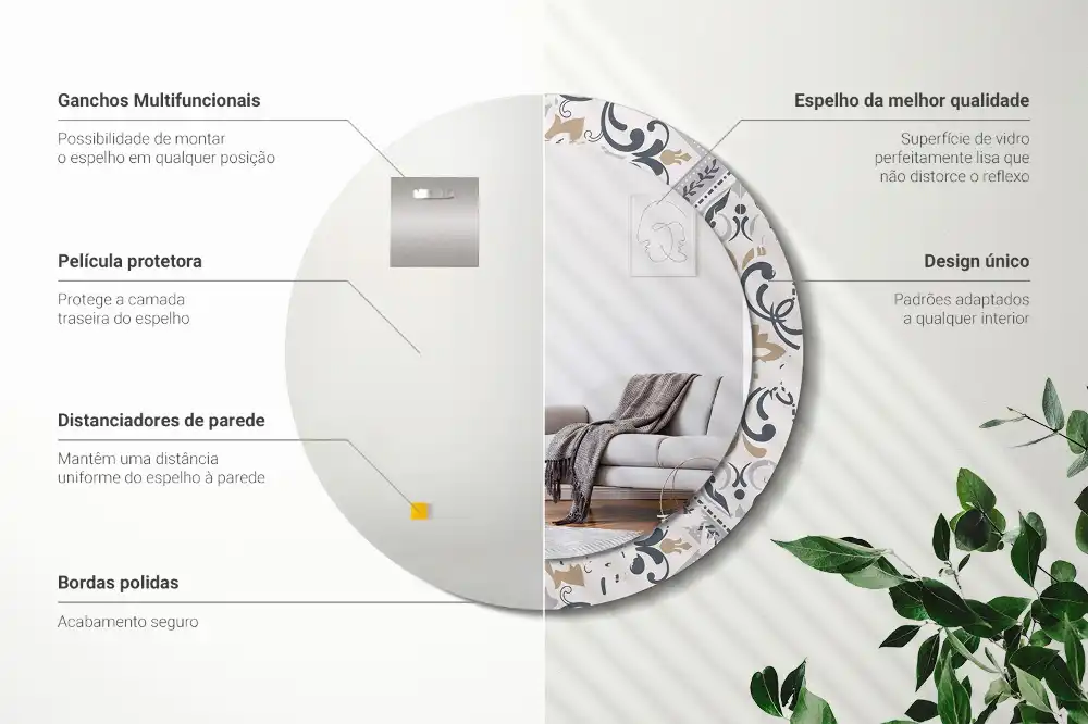 Miroir rond cadre imprimé carreaux rétro