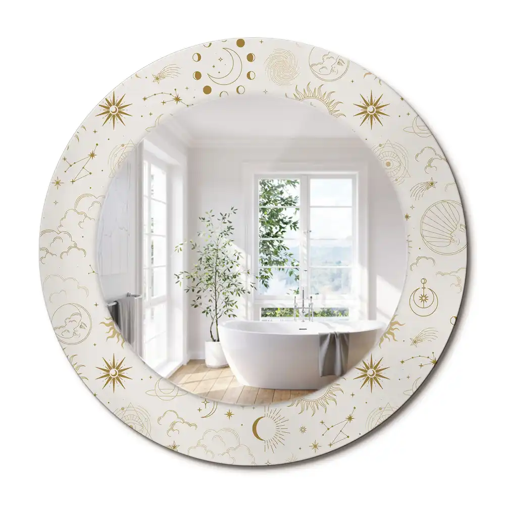 Miroir rond cadre avec impression motif mystique