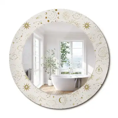 Miroir rond cadre avec impression motif mystique