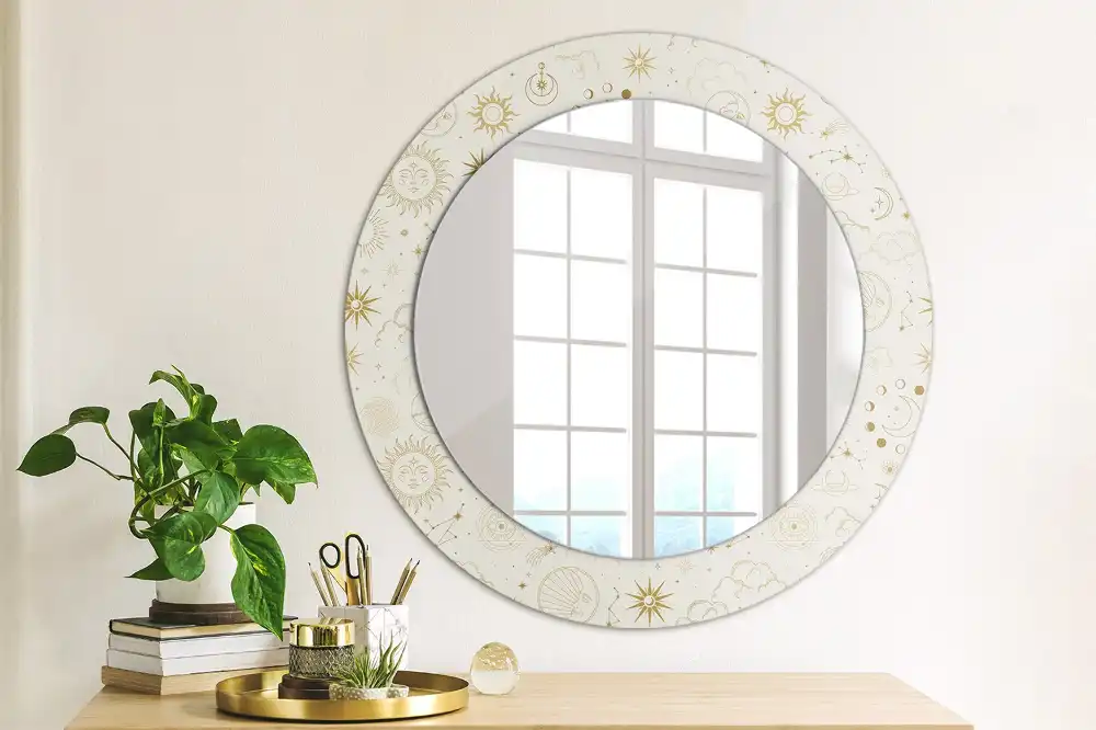 Miroir rond cadre avec impression motif mystique