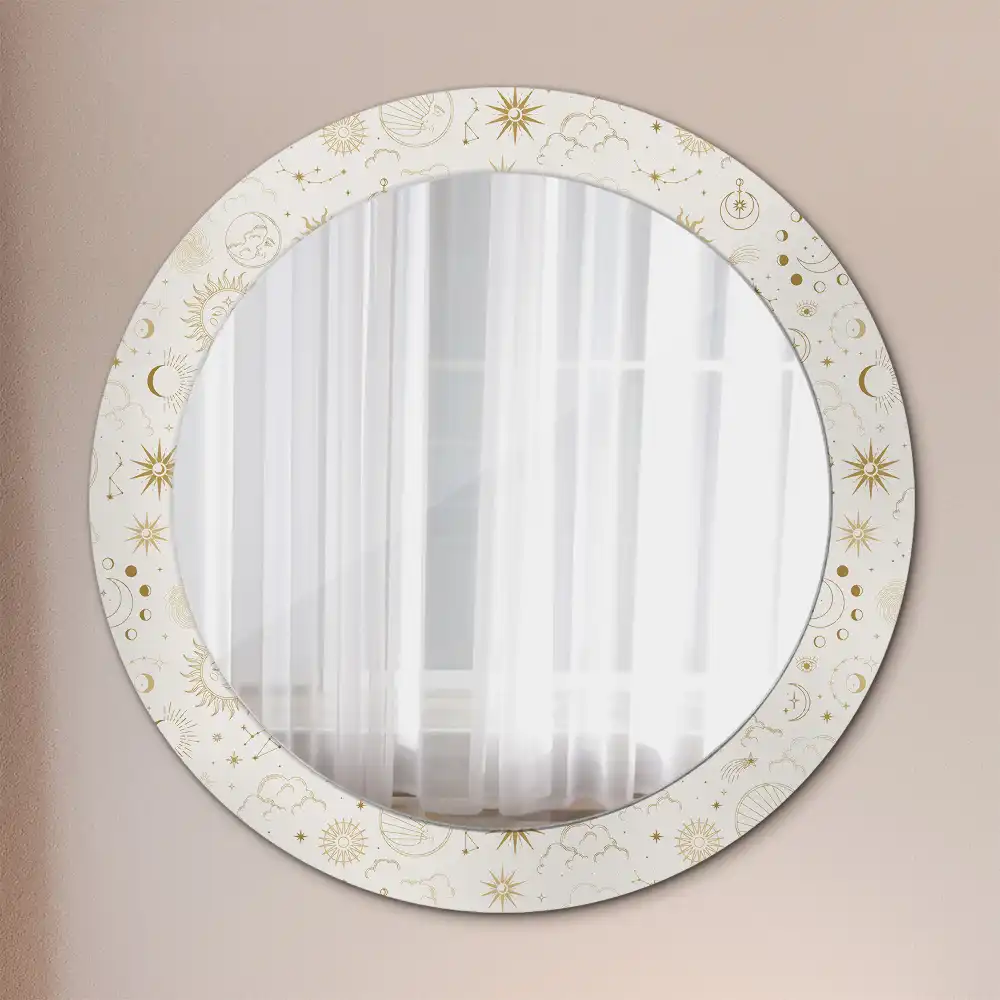 Miroir rond cadre avec impression motif mystique