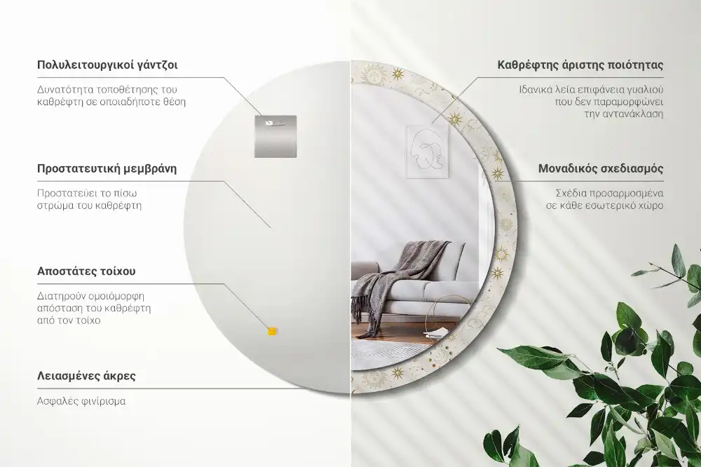 Miroir rond cadre avec impression motif mystique