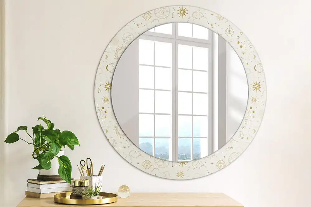 Miroir rond cadre avec impression motif mystique
