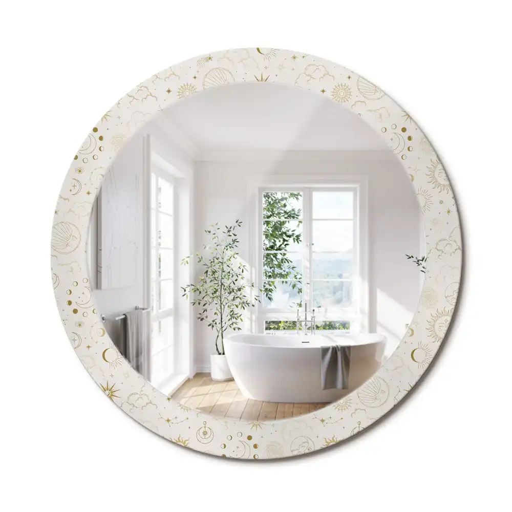 Miroir rond cadre avec impression motif mystique