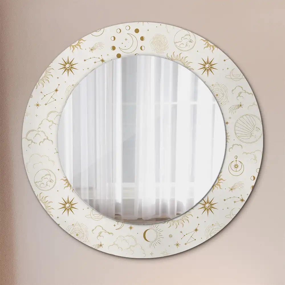Miroir rond cadre avec impression motif mystique