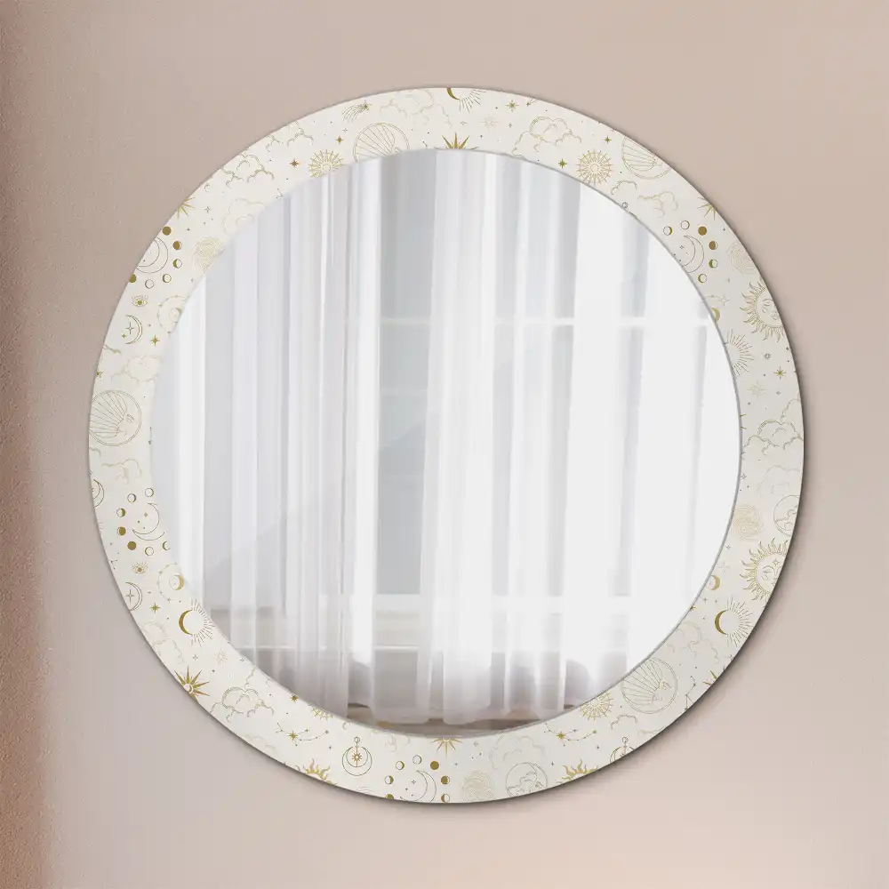Miroir rond cadre avec impression motif mystique