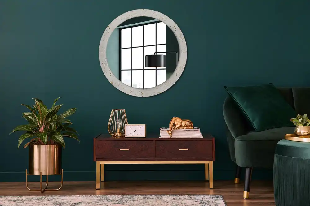 Miroir rond cadre avec impression motif mystique