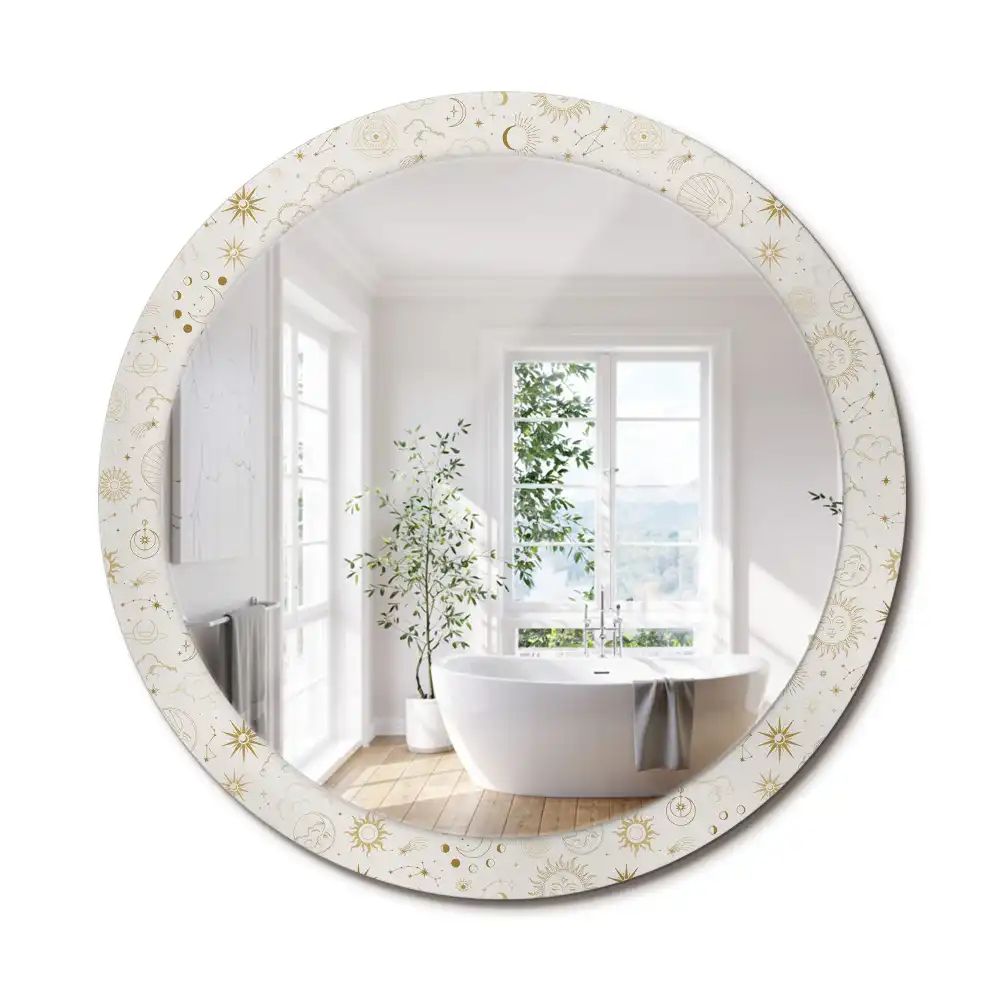 Miroir rond cadre avec impression motif mystique