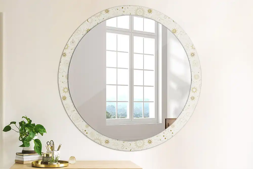 Miroir rond cadre avec impression motif mystique