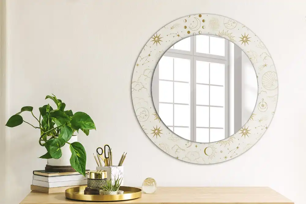 Miroir rond cadre avec impression motif mystique