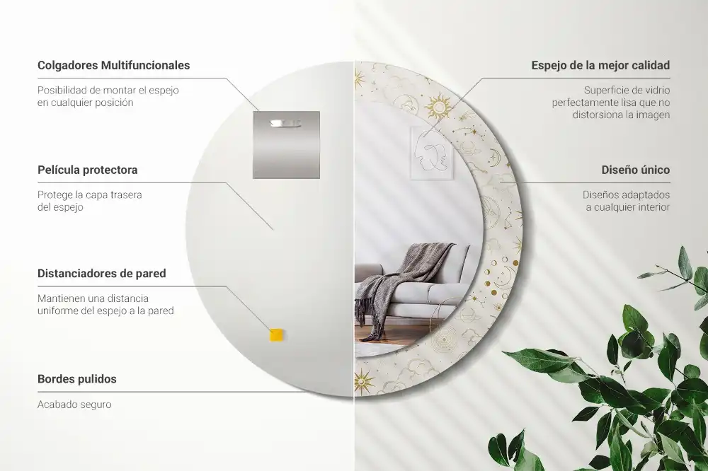 Miroir rond cadre avec impression motif mystique