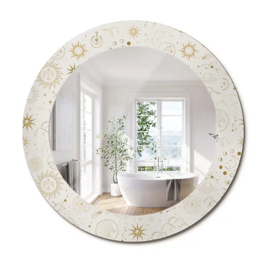 Miroir rond cadre avec impression motif mystique