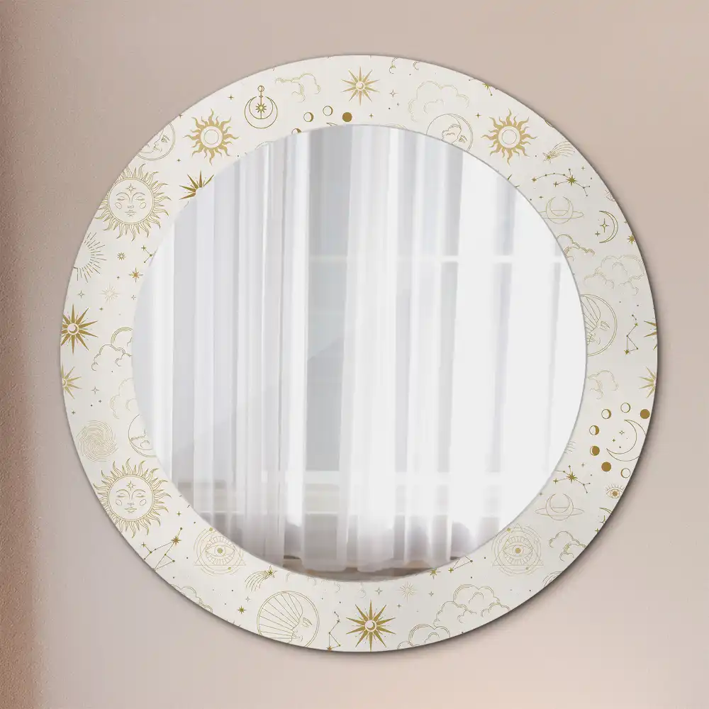 Miroir rond cadre avec impression motif mystique