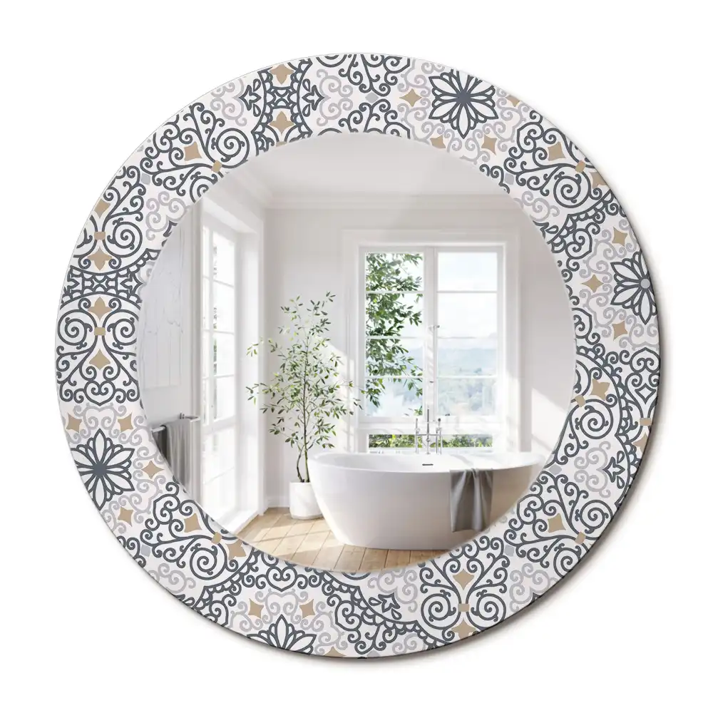 Miroir rond avec décoration ornements géométriques