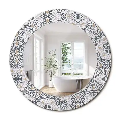 Miroir rond avec décoration ornements géométriques