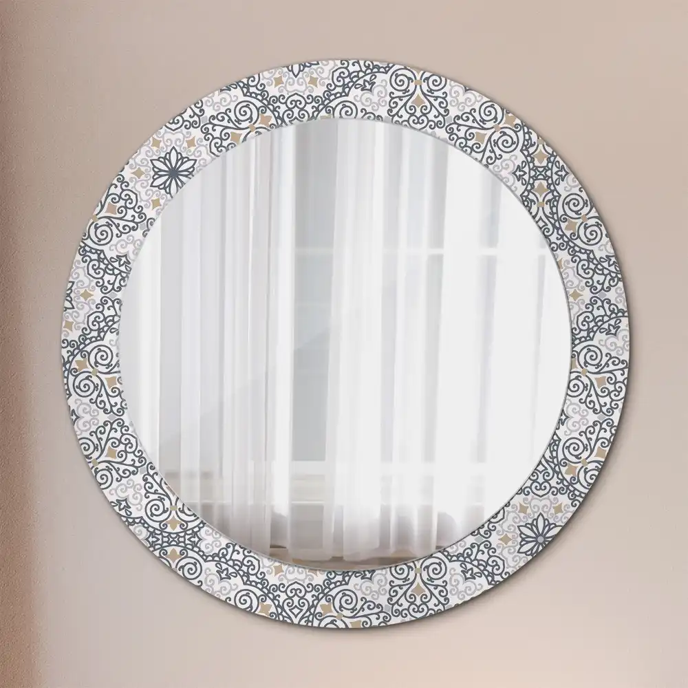 Miroir rond avec décoration ornements géométriques