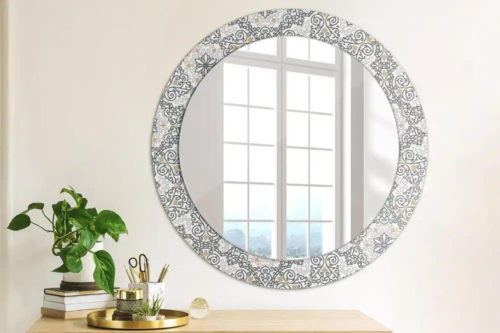 Miroir rond avec décoration ornements géométriques