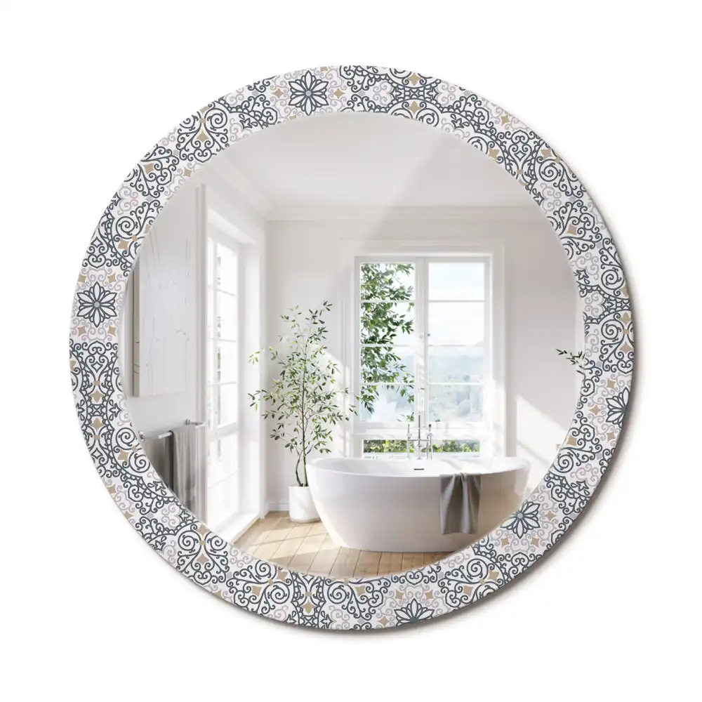 Miroir rond avec décoration ornements géométriques