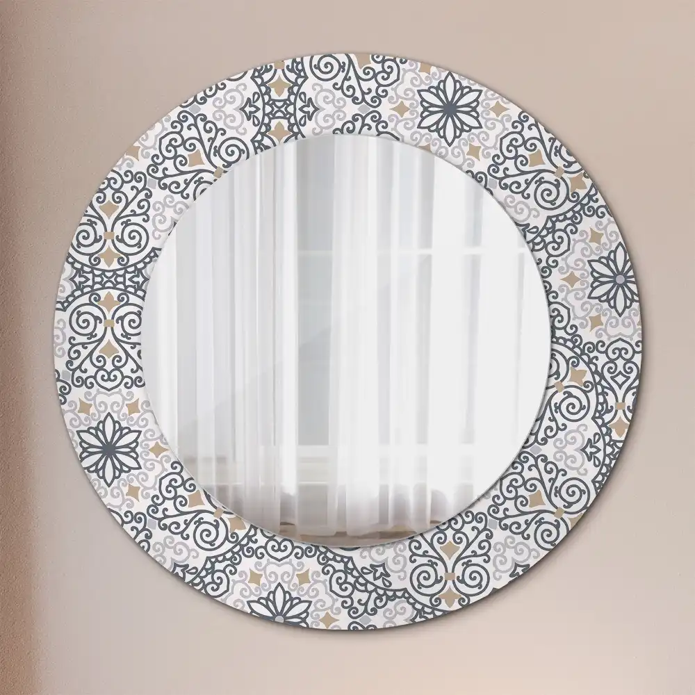 Miroir rond avec décoration ornements géométriques