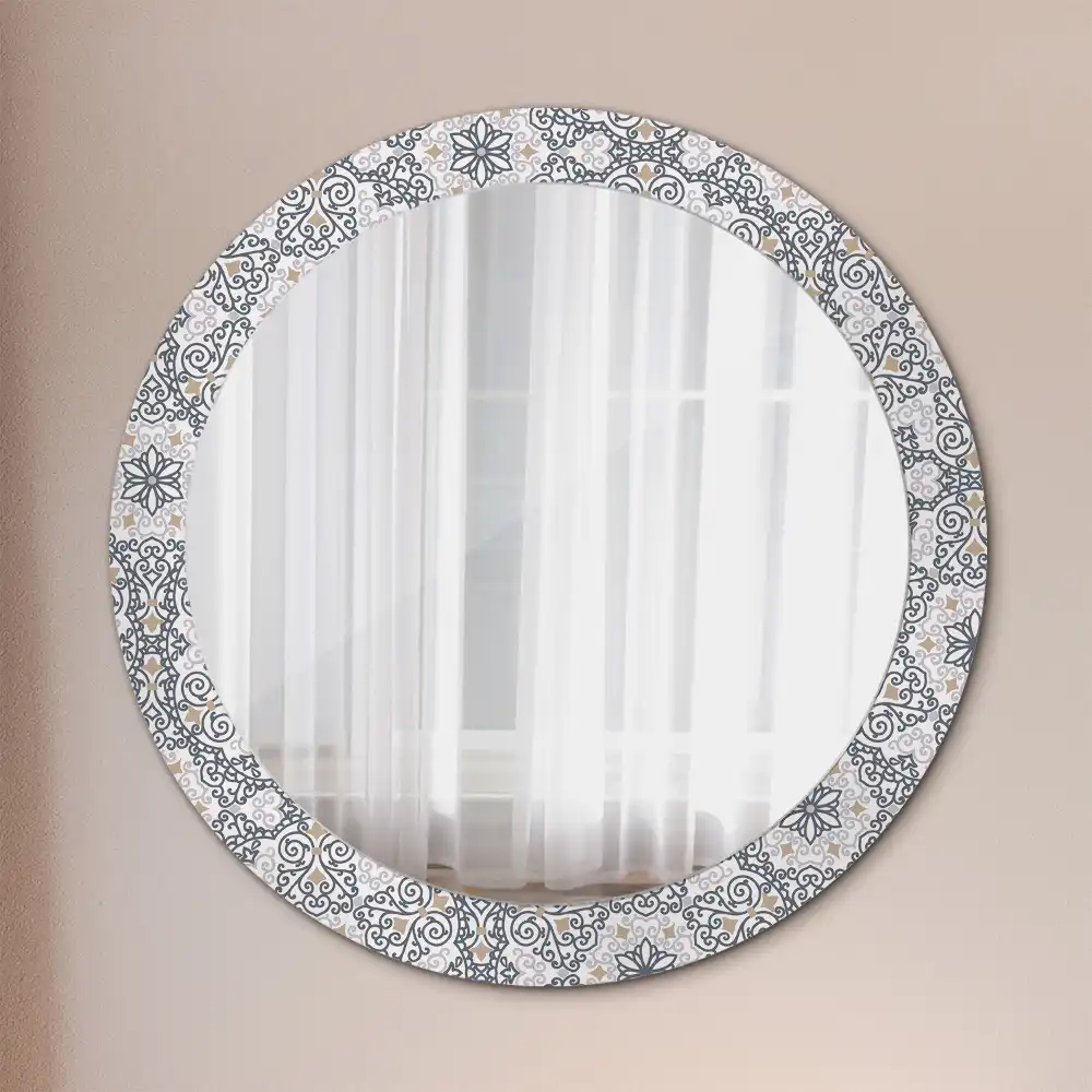 Miroir rond avec décoration ornements géométriques