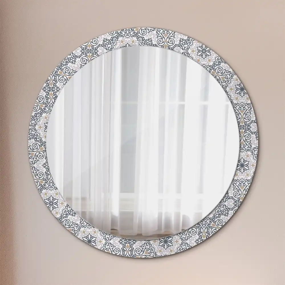 Miroir rond avec décoration ornements géométriques