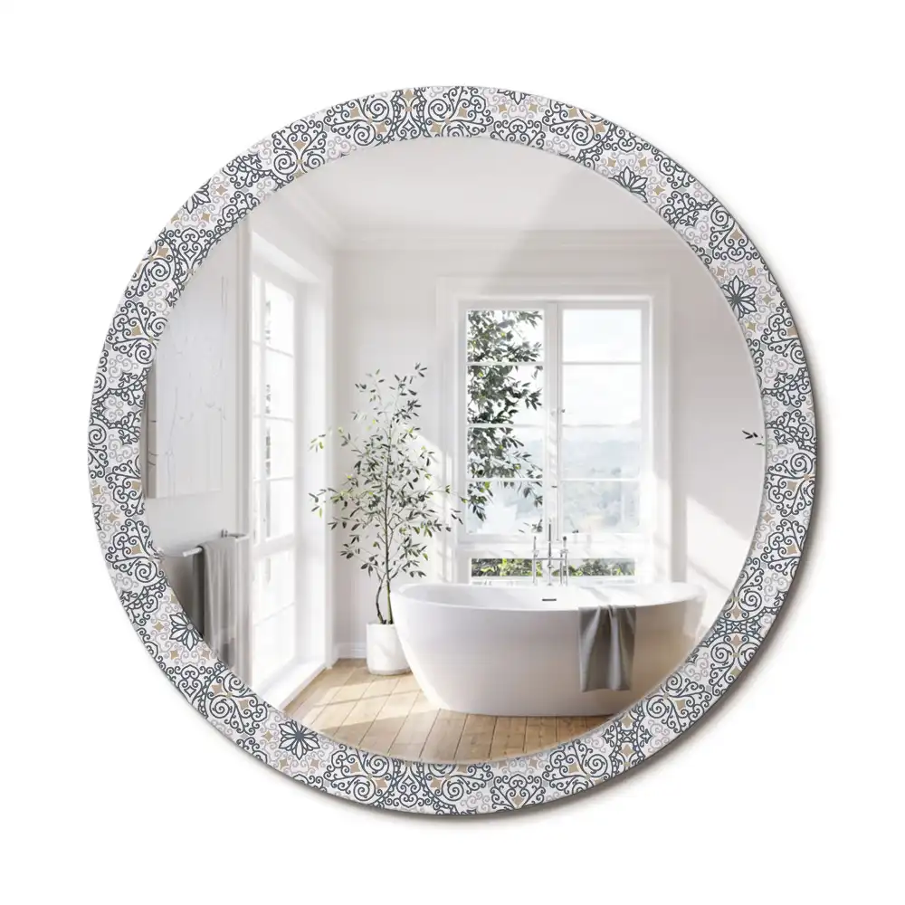 Miroir rond avec décoration ornements géométriques