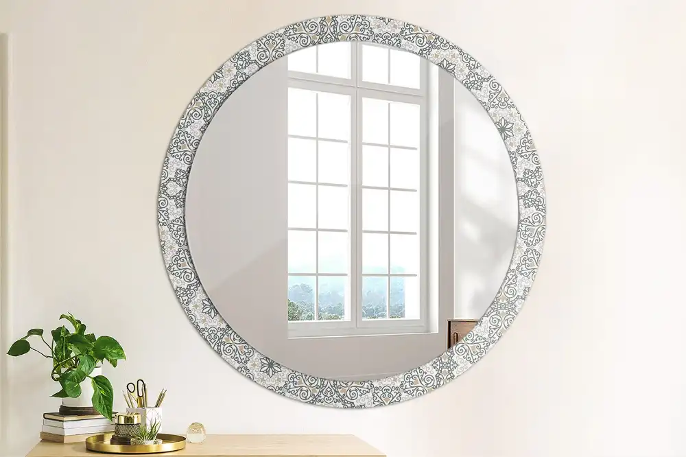 Miroir rond avec décoration ornements géométriques