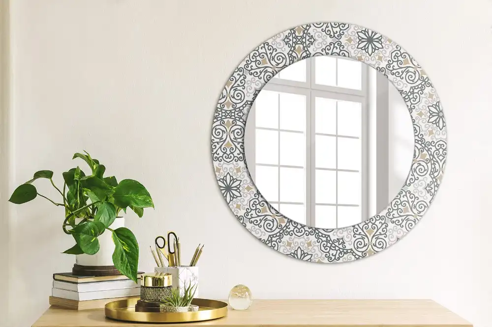 Miroir rond avec décoration ornements géométriques