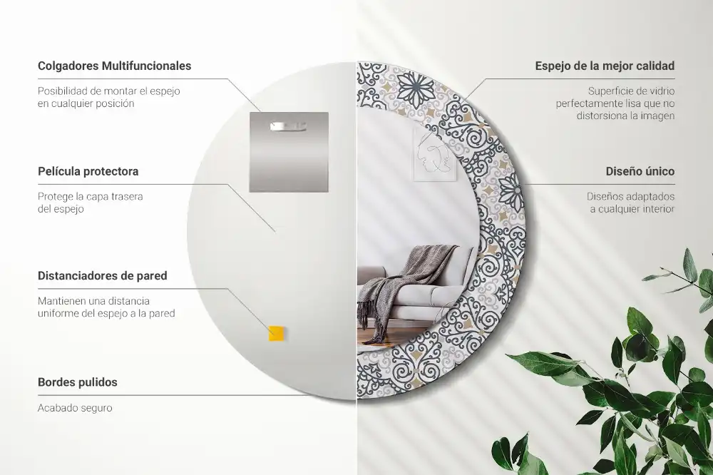 Miroir rond avec décoration ornements géométriques