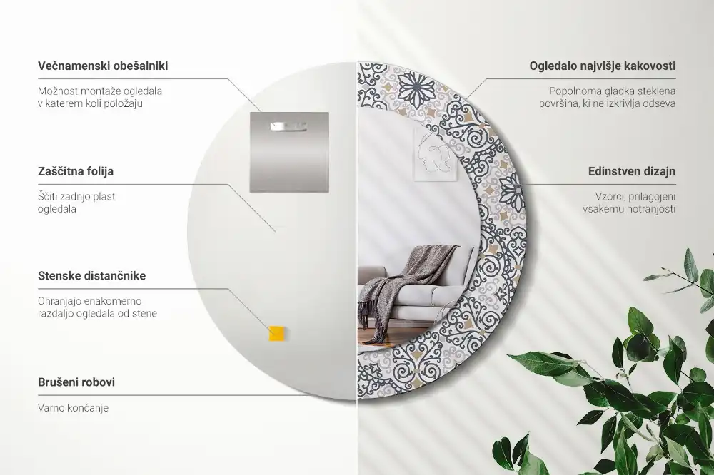 Miroir rond avec décoration ornements géométriques