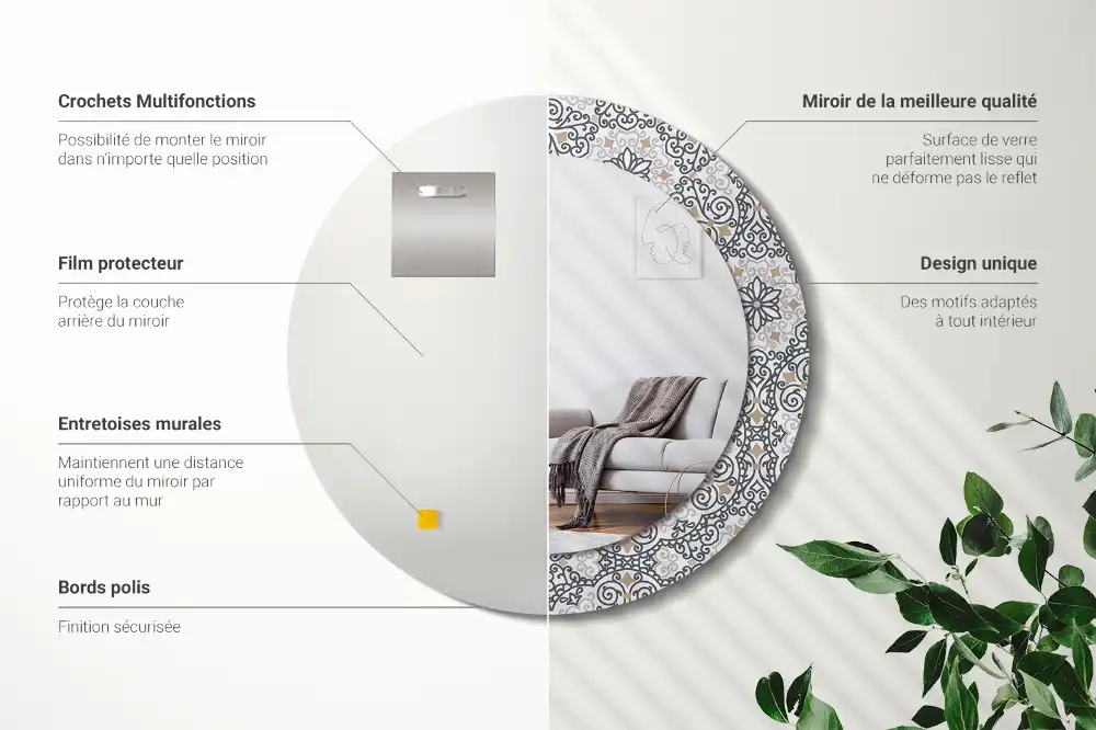 Miroir rond avec décoration ornements géométriques