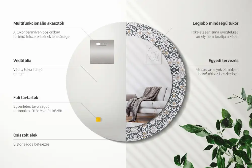 Miroir rond avec décoration ornements géométriques