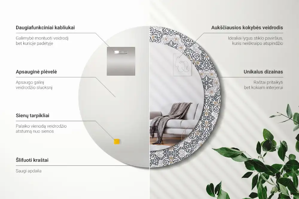 Miroir rond avec décoration ornements géométriques